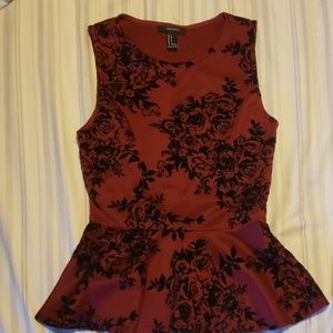 Maroon with black velvet rose Peplum top